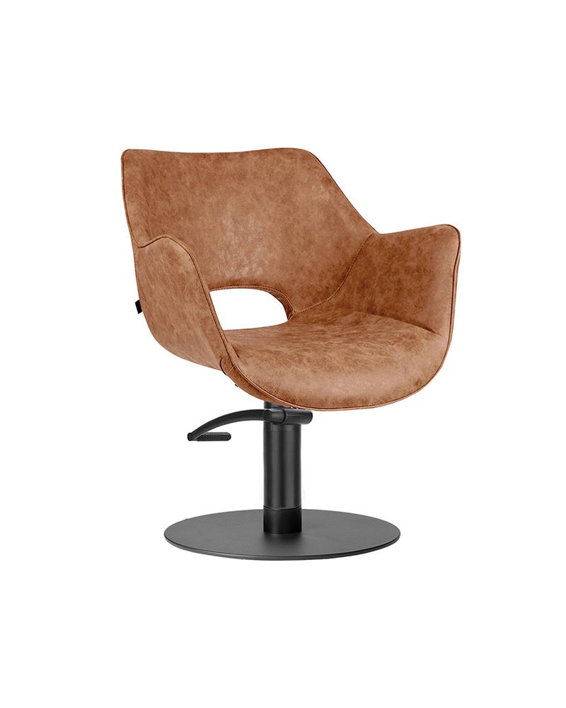 Chloe Tan - Brown hairdressing chair - Black plate base